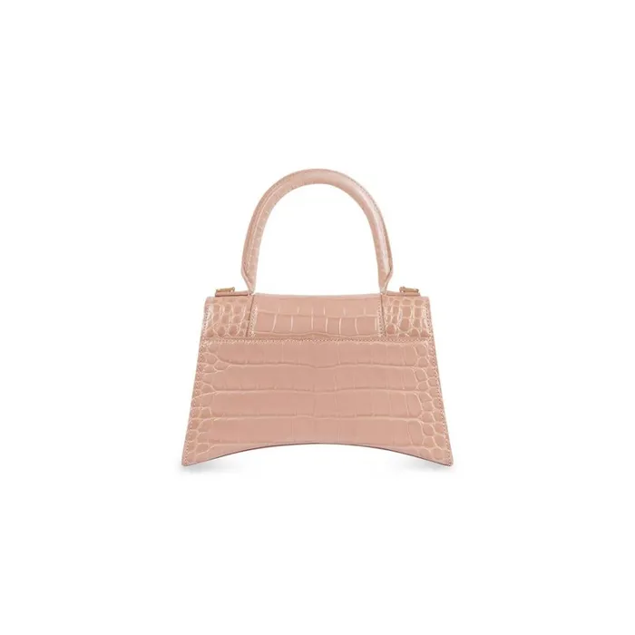 Women Handbags Balenciaga Hourglass Small Handbag Crocodile Embossed In Nude
