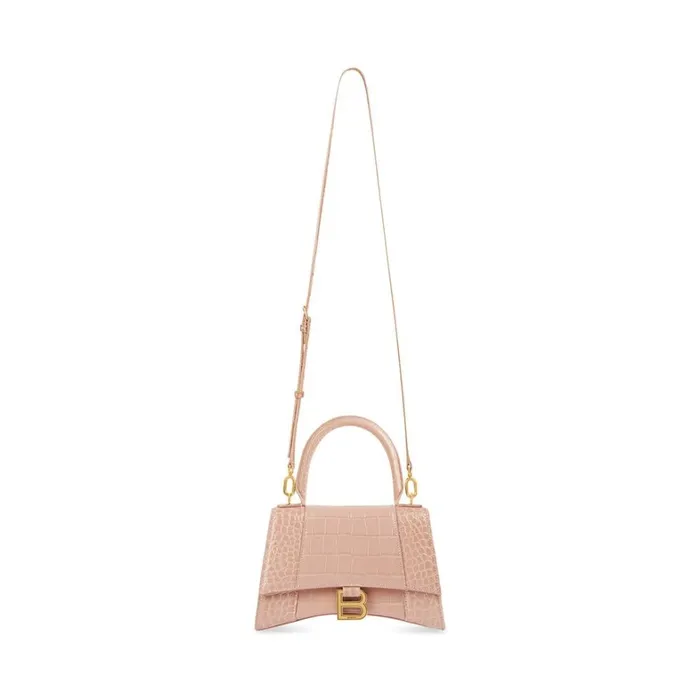 Women Handbags Balenciaga Hourglass Small Handbag Crocodile Embossed In Nude