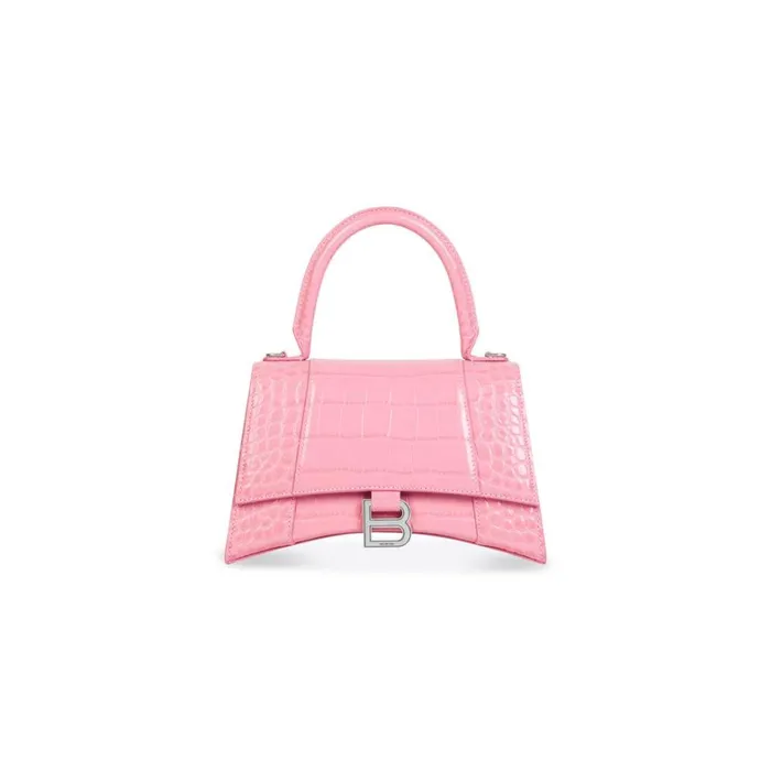 Women Handbags Balenciaga Hourglass Small Handbag Crocodile Embossed In Pink