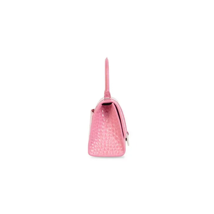 Women Handbags Balenciaga Hourglass Small Handbag Crocodile Embossed In Pink