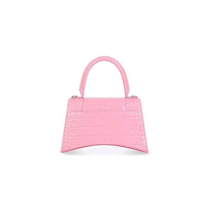 Women Handbags Balenciaga Hourglass Small Handbag Crocodile Embossed In Pink