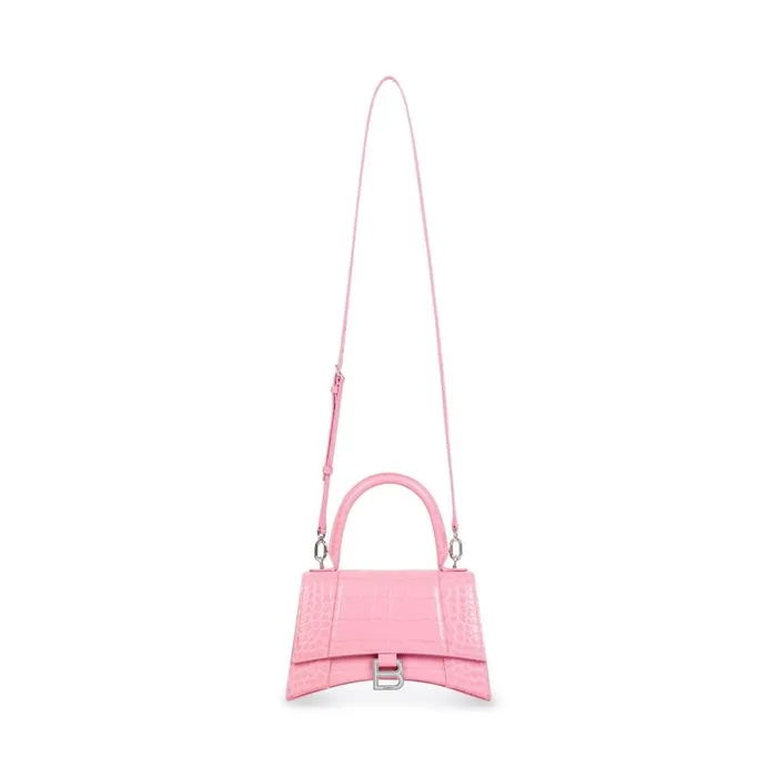 Women Handbags Balenciaga Hourglass Small Handbag Crocodile Embossed In Pink