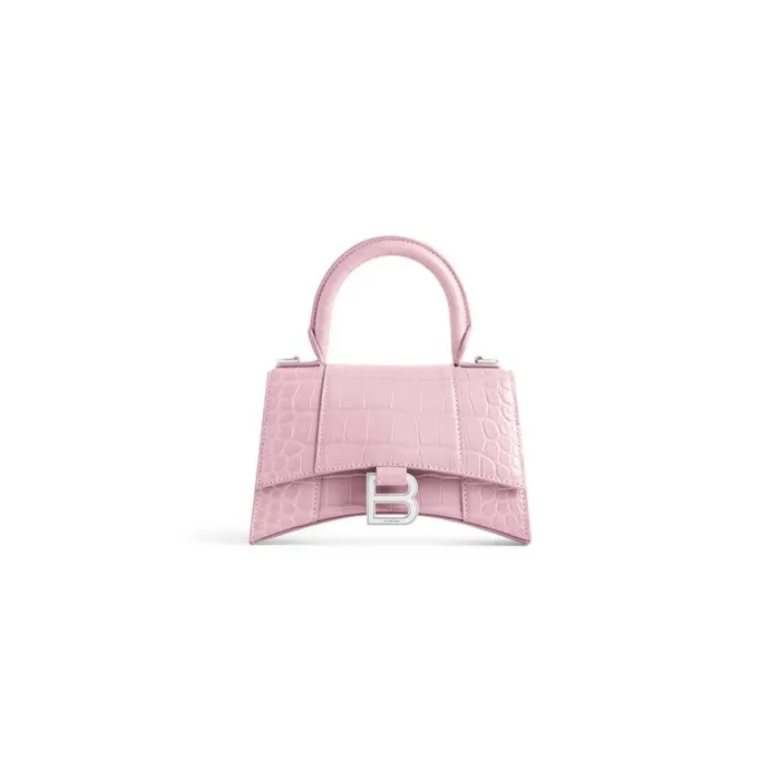 Women Handbags Balenciaga Hourglass Xs Handbag Crocodile Embossed In Pink