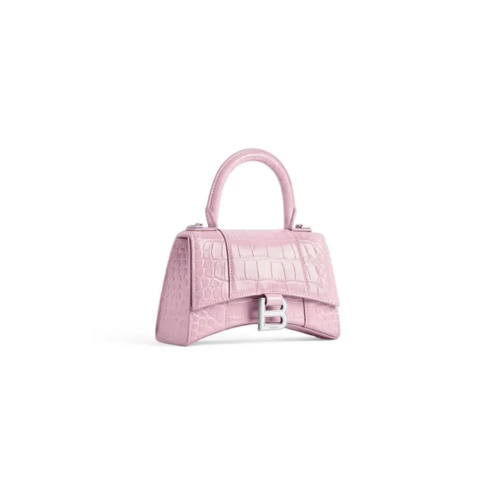 Women Handbags Balenciaga Hourglass Xs Handbag Crocodile Embossed In Pink