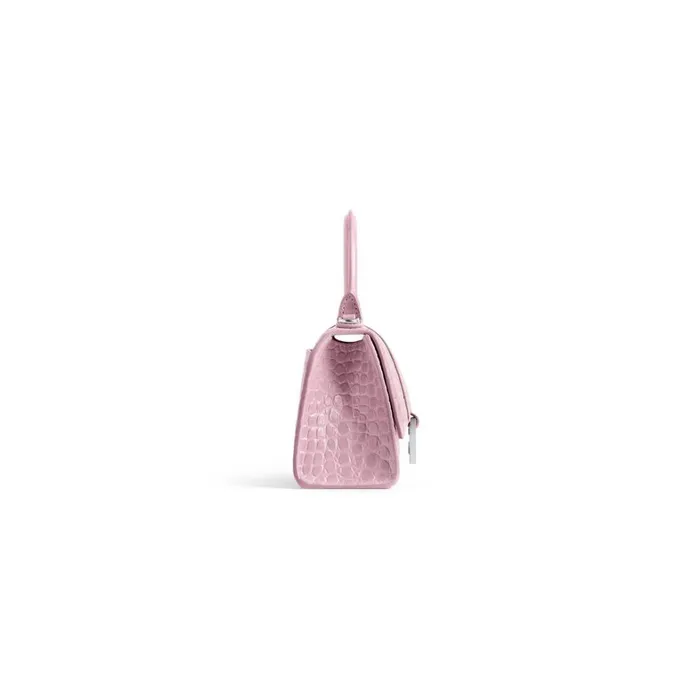 Women Handbags Balenciaga Hourglass Xs Handbag Crocodile Embossed In Pink