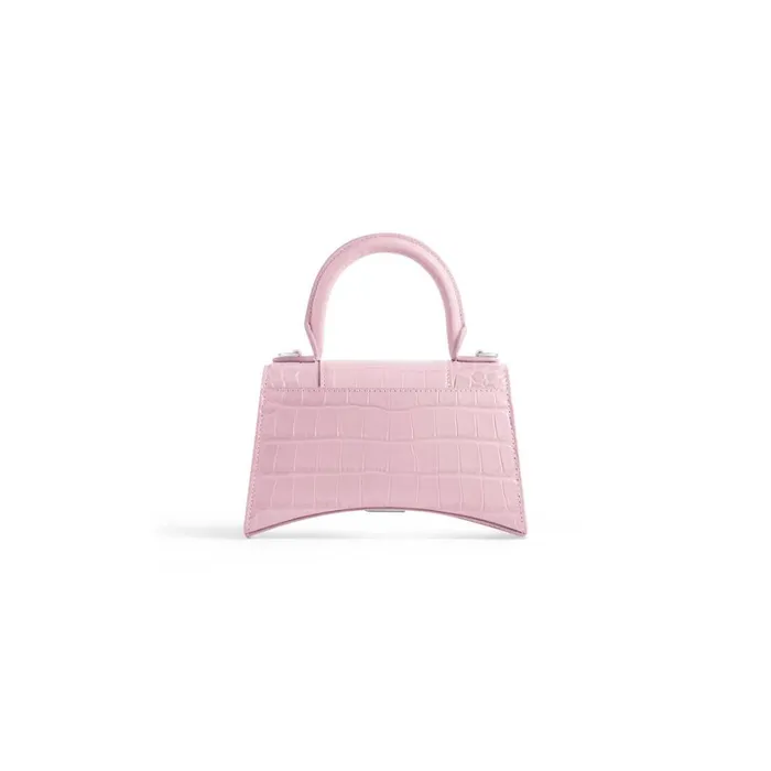 Women Handbags Balenciaga Hourglass Xs Handbag Crocodile Embossed In Pink