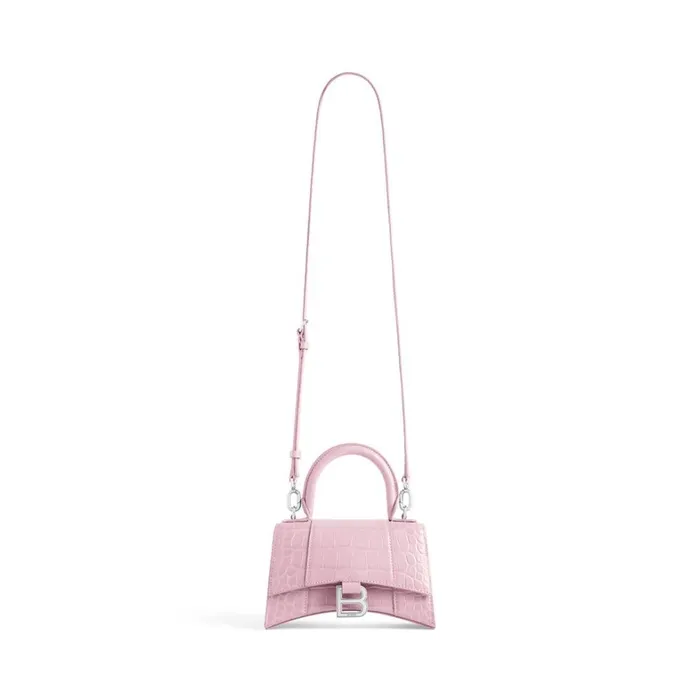 Women Handbags Balenciaga Hourglass Xs Handbag Crocodile Embossed In Pink
