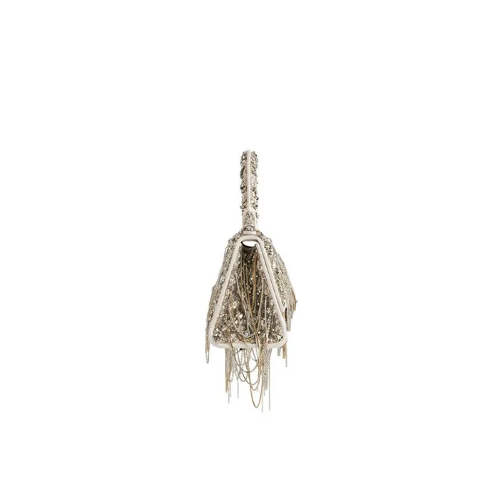 Women Handbags Balenciaga Hourglass Xs Handbag With Chain Embroidery In Beige