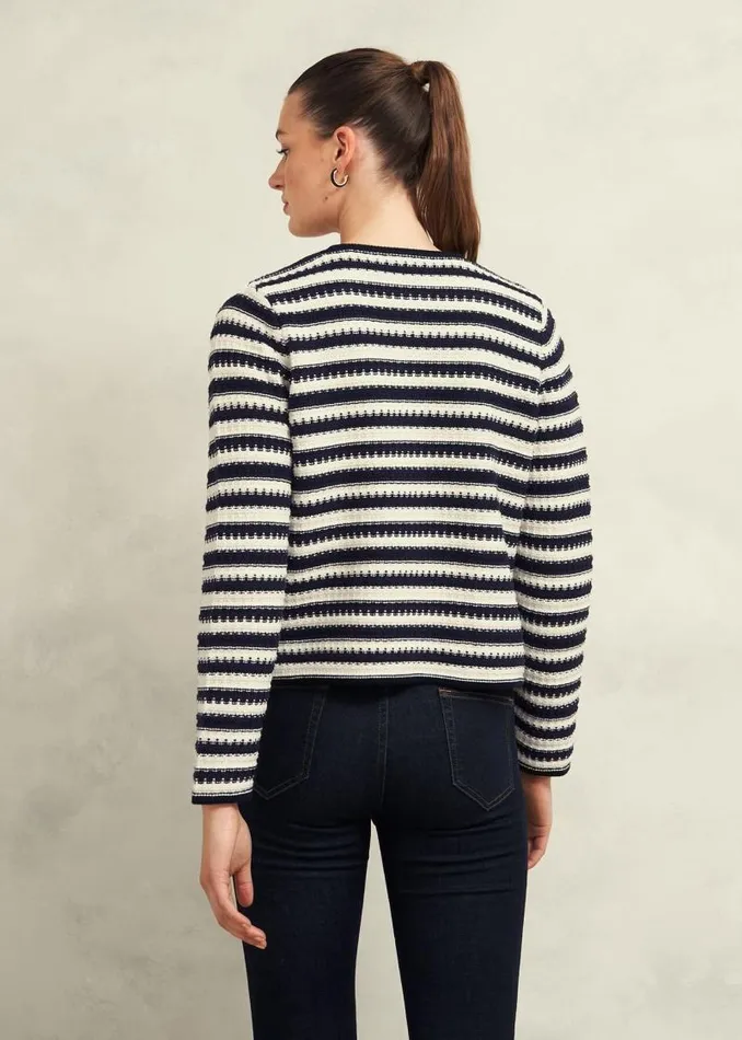 Women HOBBS Coats and Jackets Milly Cotton Knitted Jacket Navy Warm Ivory