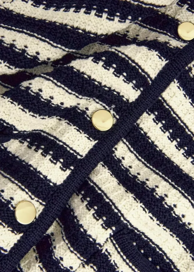 Women HOBBS Coats and Jackets Milly Cotton Knitted Jacket Navy Warm Ivory