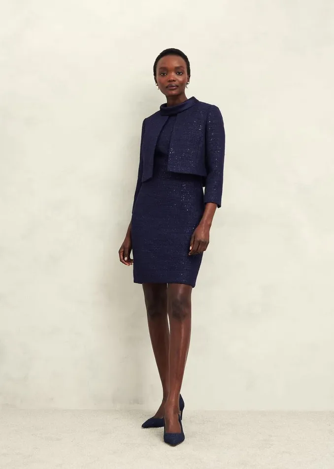 Women HOBBS Coats and Jackets Prisha Sequin Tweed Jacket Midnight Navy