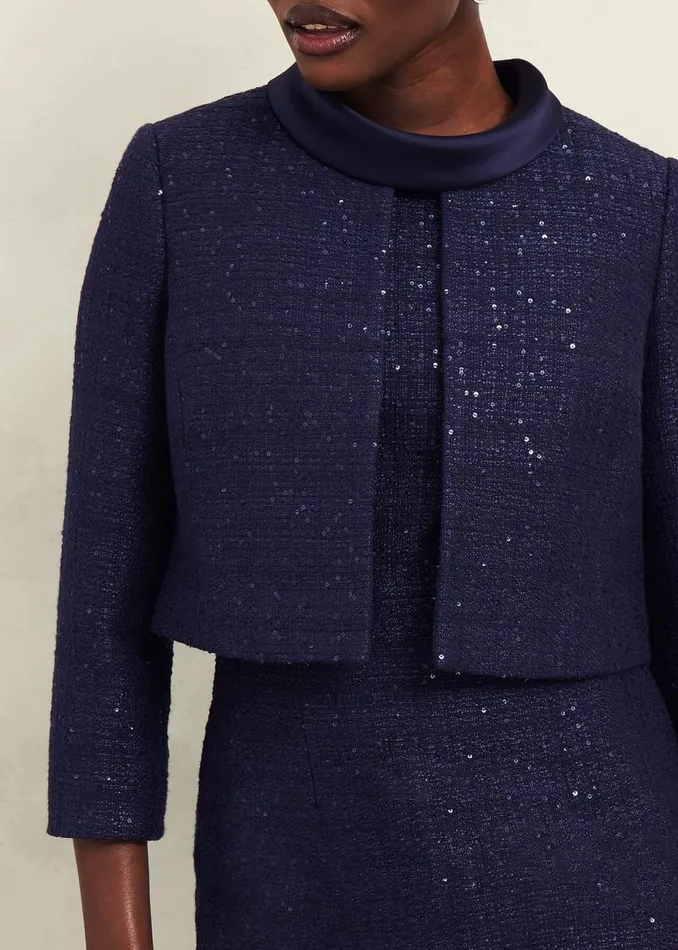 Women HOBBS Coats and Jackets Prisha Sequin Tweed Jacket Midnight Navy