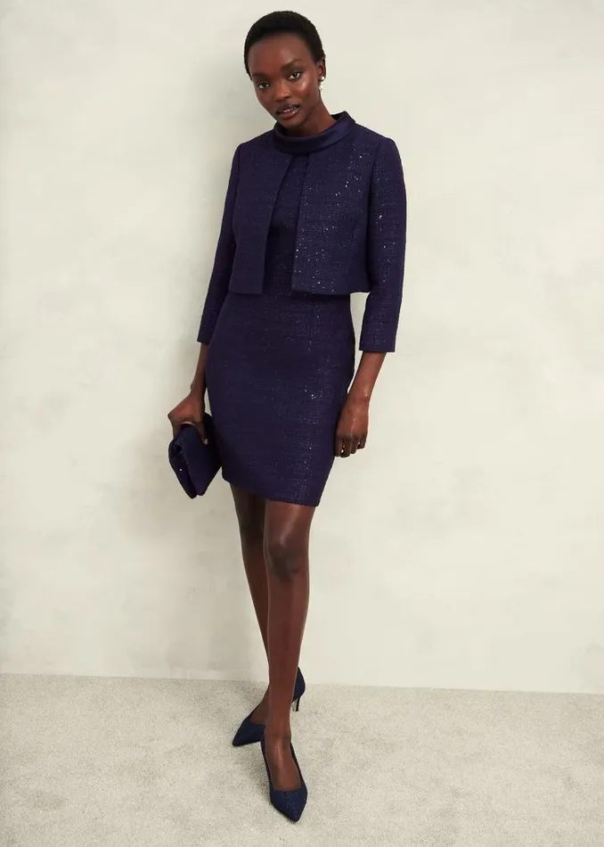 Women HOBBS Coats and Jackets Prisha Sequin Tweed Jacket Midnight Navy