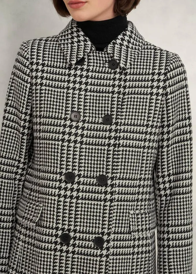 Women HOBBS Coats and Jackets Yvette Wool Blend Check Coat Black Ivory