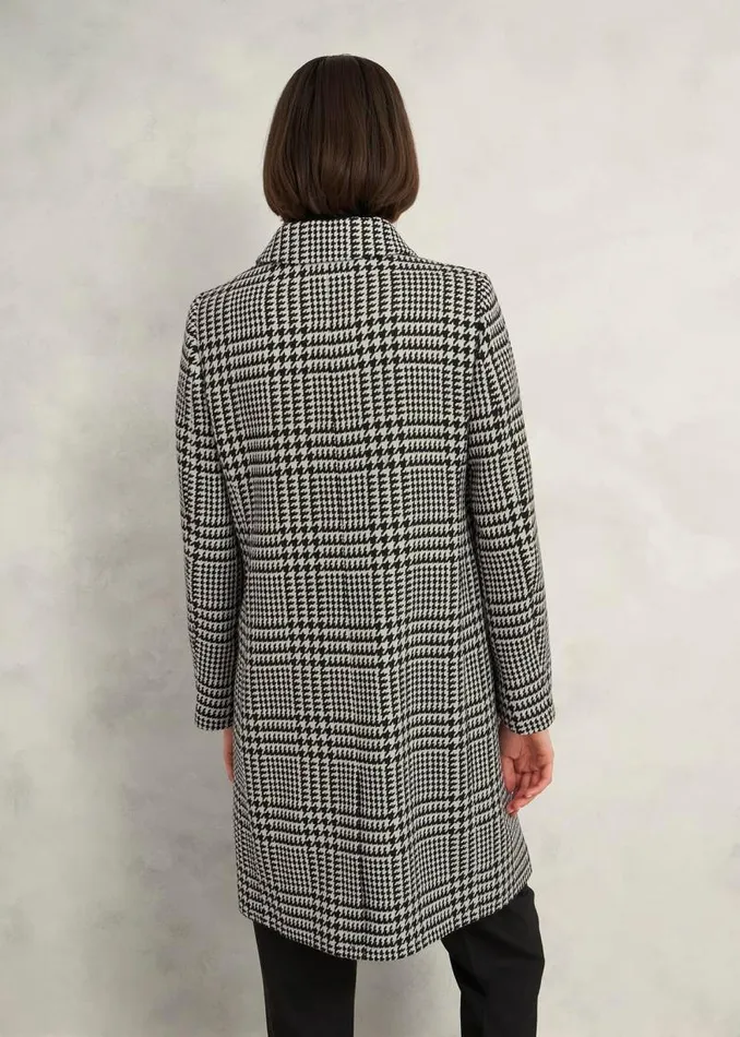Women HOBBS Coats and Jackets Yvette Wool Blend Check Coat Black Ivory