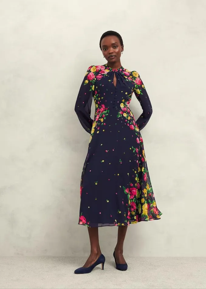 Women HOBBS Dresses and Jumpsuits Eva Floral Silk Dress Navy Multi