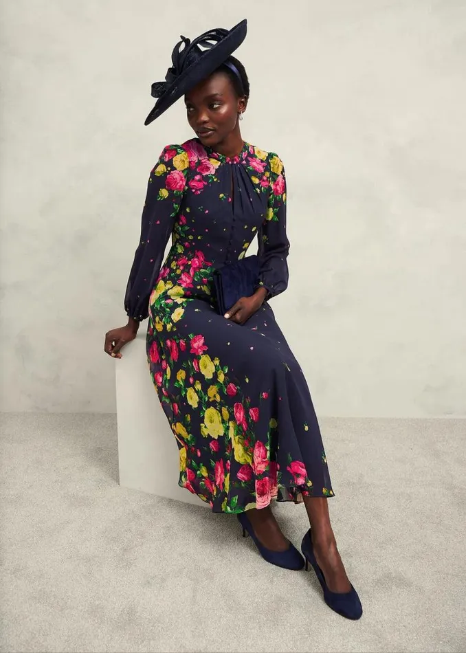 Women HOBBS Dresses and Jumpsuits Eva Floral Silk Dress Navy Multi