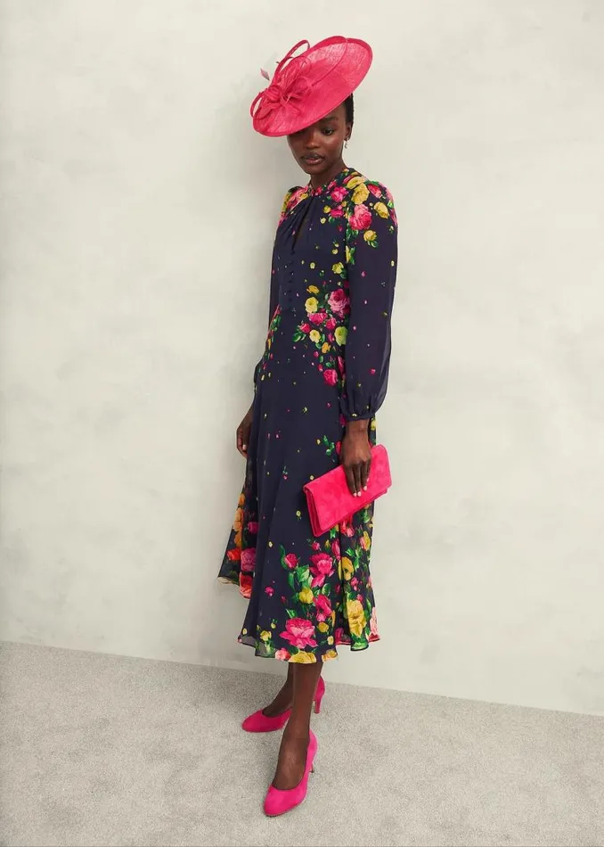 Women HOBBS Dresses and Jumpsuits Eva Floral Silk Dress Navy Multi