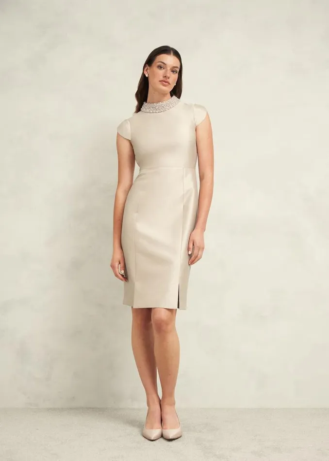 Women HOBBS Dresses and Jumpsuits Katherine Wool Silk Dress Oyster