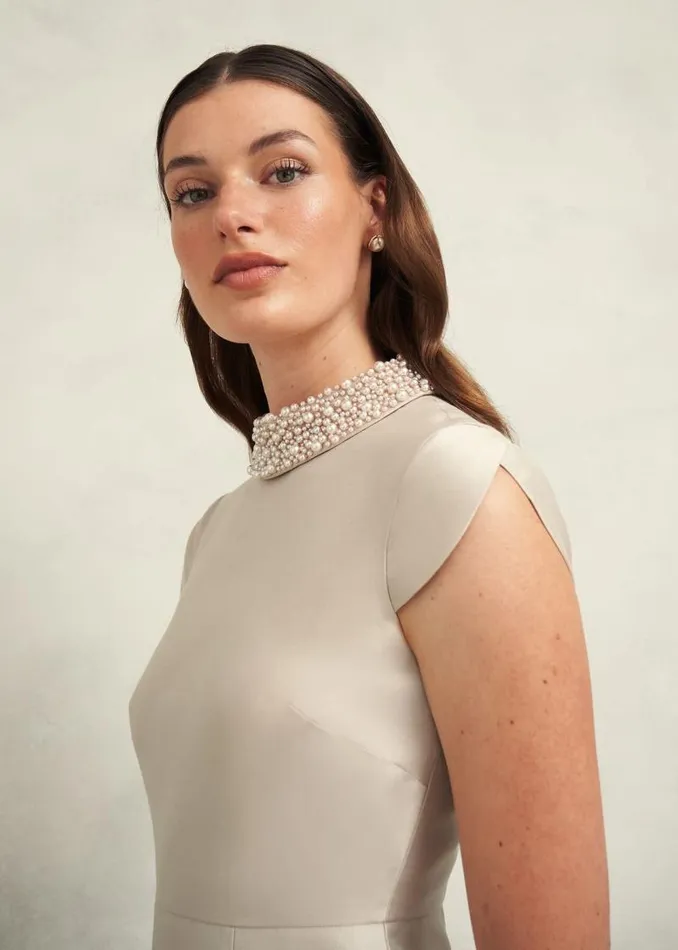 Women HOBBS Dresses and Jumpsuits Katherine Wool Silk Dress Oyster