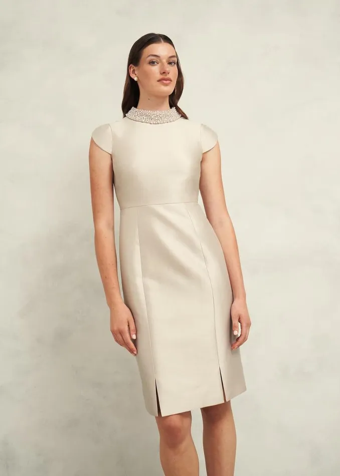 Women HOBBS Dresses and Jumpsuits Katherine Wool Silk Dress Oyster