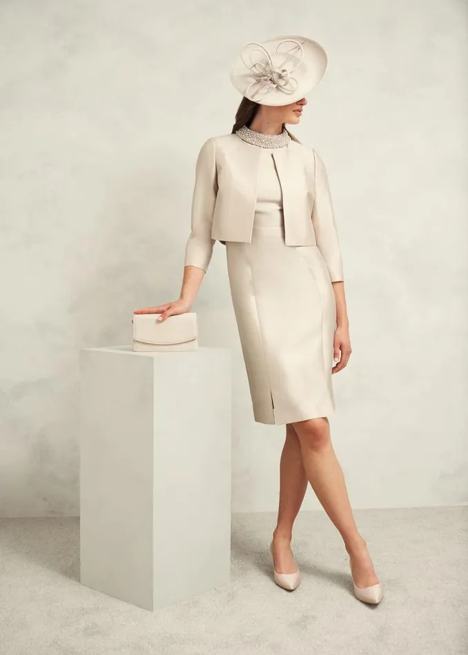 Women HOBBS Dresses and Jumpsuits Katherine Wool Silk Dress Oyster