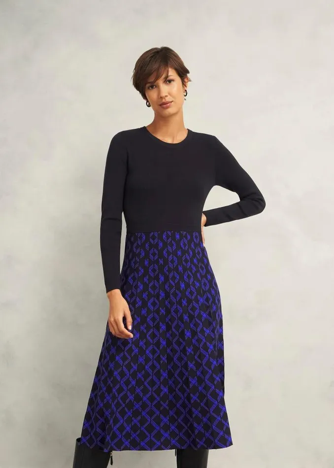 Women HOBBS Dresses and Jumpsuits Larna Knitted Dress Black Blue