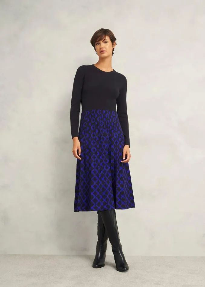 Women HOBBS Dresses and Jumpsuits Larna Knitted Dress Black Blue