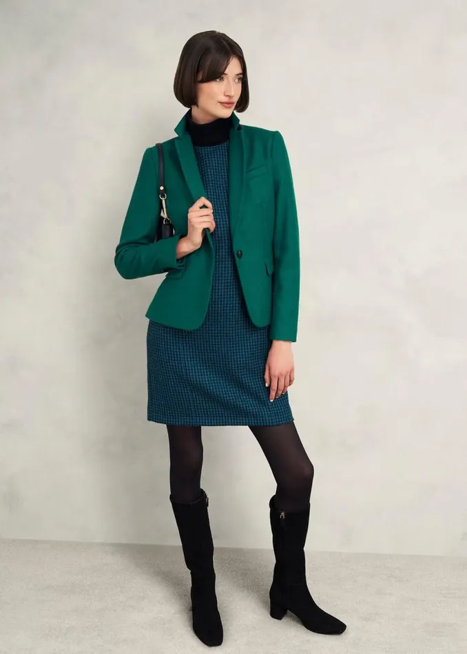 Women HOBBS Dresses and Jumpsuits Petite Sariah Wool Dress Green Multi