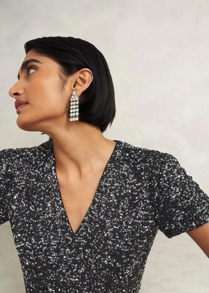Women HOBBS Dresses and Jumpsuits Petite Tatiana Dress Black Silver