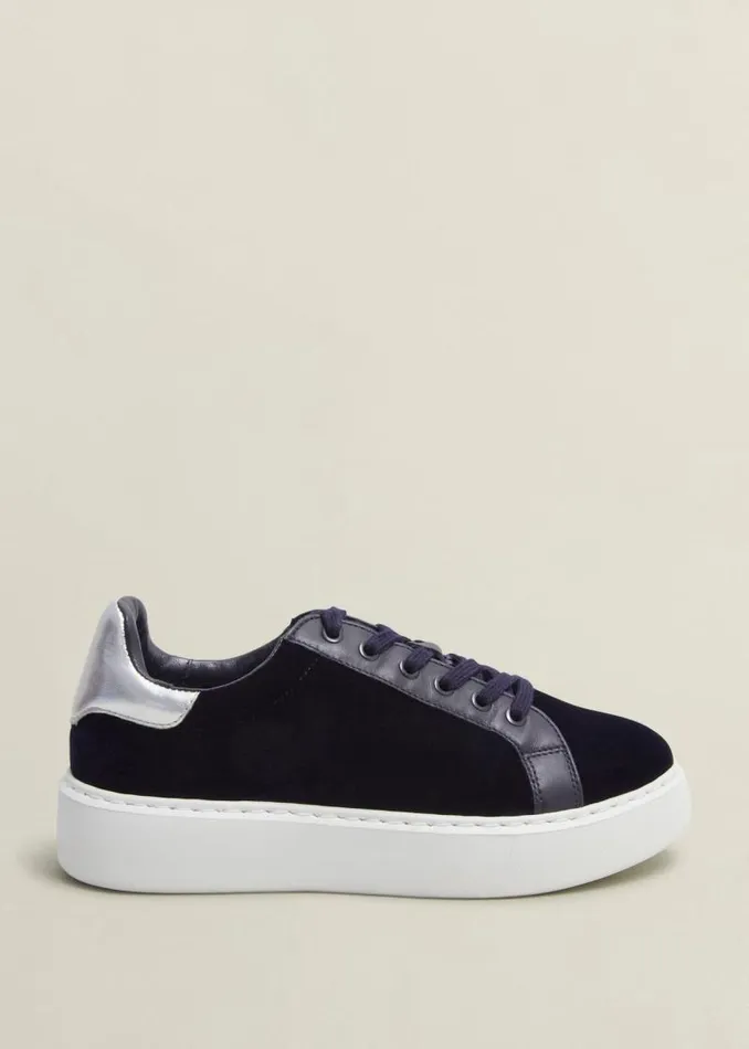 Women HOBBS Flats Cosima Velvet Trainer Navy