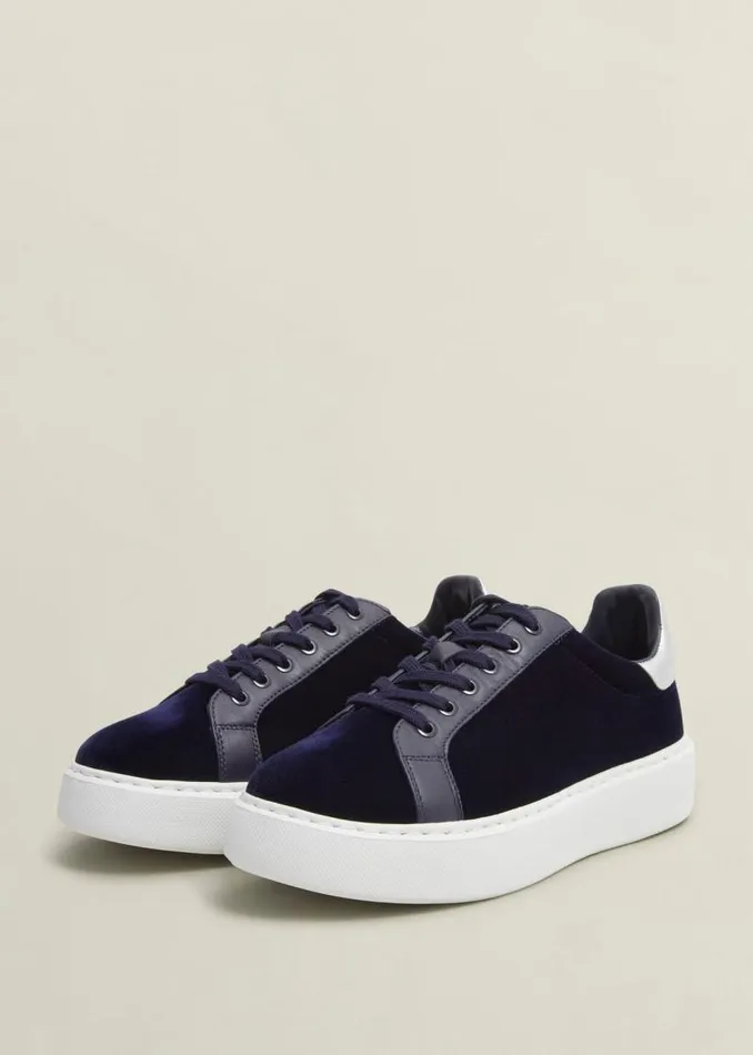 Women HOBBS Flats Cosima Velvet Trainer Navy