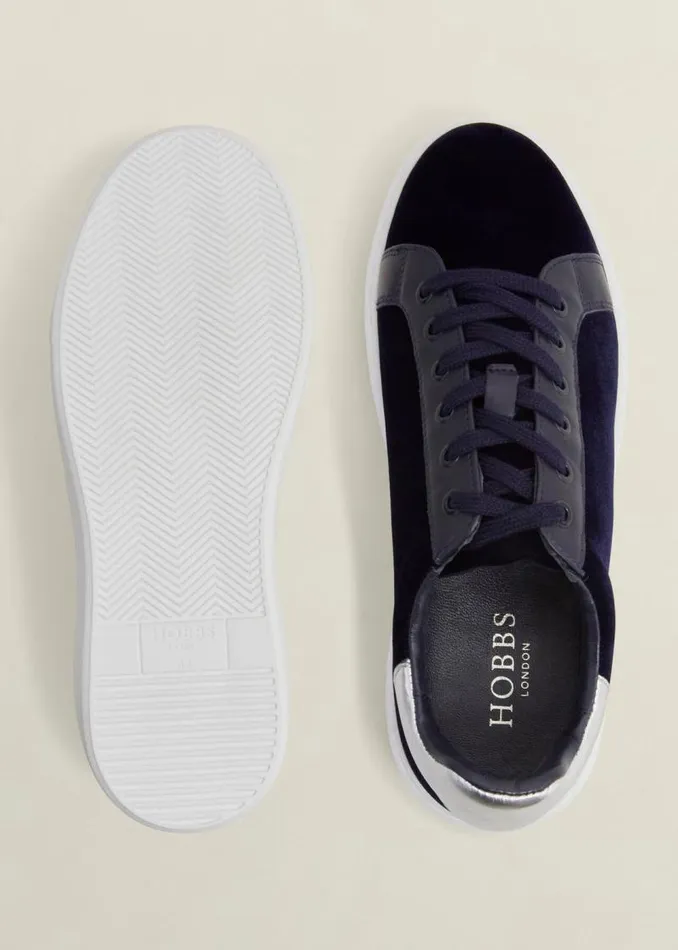 Women HOBBS Flats Cosima Velvet Trainer Navy