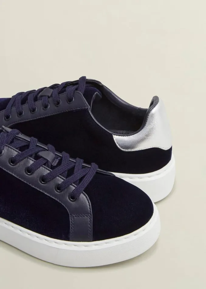Women HOBBS Flats Cosima Velvet Trainer Navy