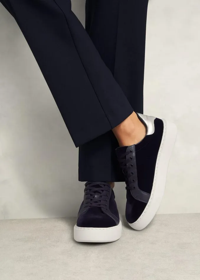 Women HOBBS Flats Cosima Velvet Trainer Navy