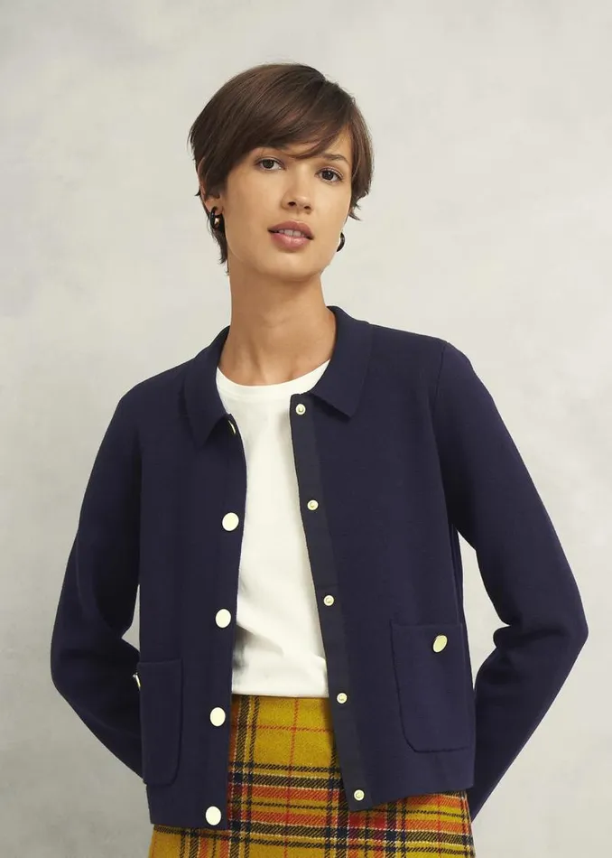 Women HOBBS Jumpers and Cardigans Daisy Cotton Wool Knitted Jacket Hobbs Navy