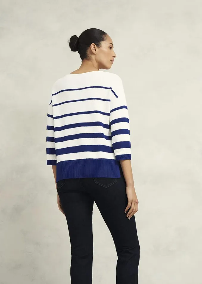 Women HOBBS Jumpers and Cardigans Elaine Stripe Cotton Blend Jumper Ivory Blue