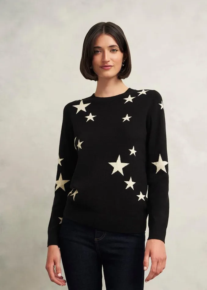 Women HOBBS Jumpers and Cardigans Samira Star Jumper With Cashemre Black Ivory Women HOBBS Jumpers and Cardigans Samira Star Jumper With Cashemre Black Ivory