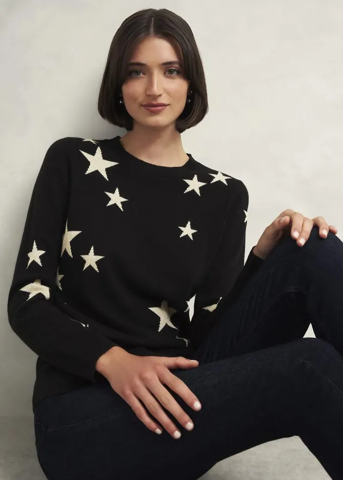 Women HOBBS Jumpers and Cardigans Samira Star Jumper With Cashemre Black Ivory