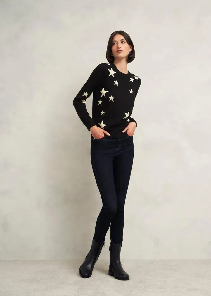 Women HOBBS Jumpers and Cardigans Samira Star Jumper With Cashemre Black Ivory