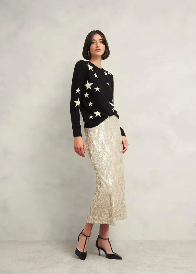 Women HOBBS Jumpers and Cardigans Samira Star Jumper With Cashemre Black Ivory