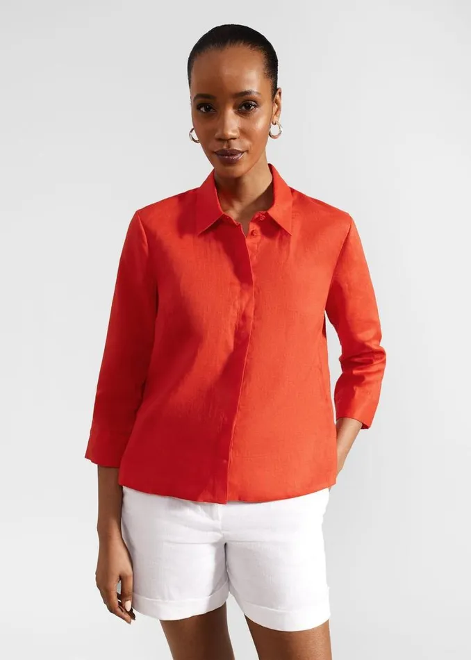 Women HOBBS Tops Nita Linen Shirt Scarlet Red