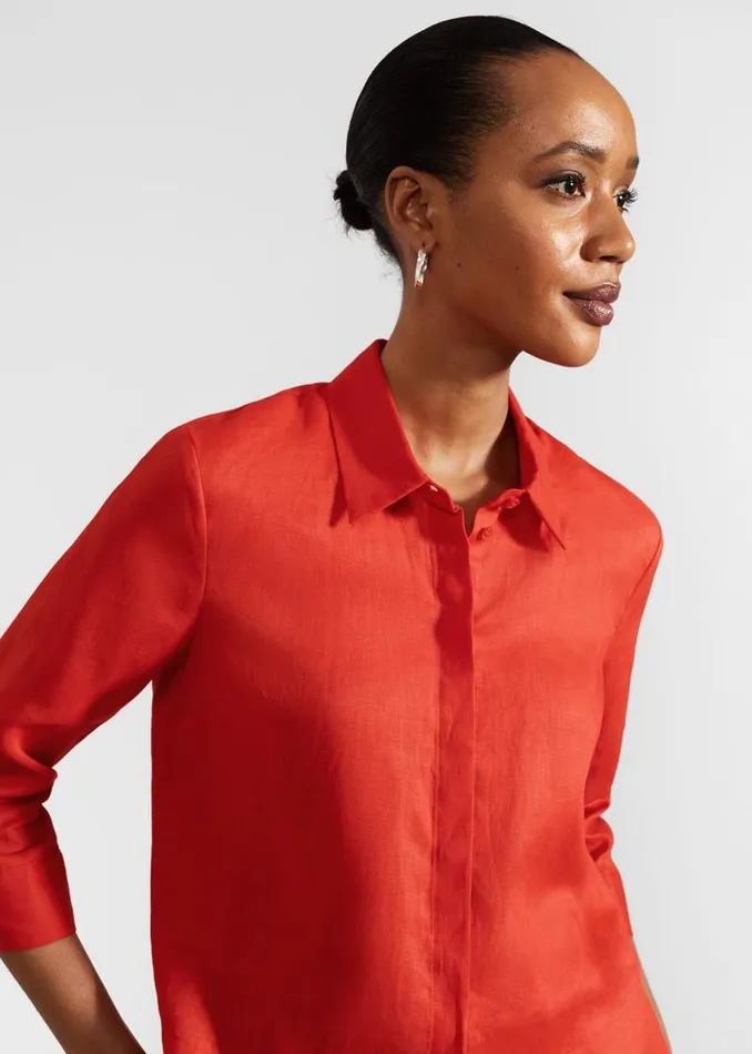 Women HOBBS Tops Nita Linen Shirt Scarlet Red