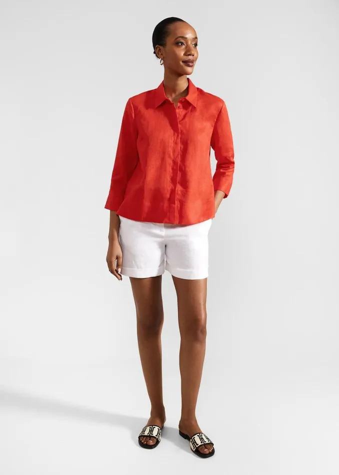 Women HOBBS Tops Nita Linen Shirt Scarlet Red