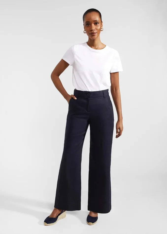 Women HOBBS Trousers Petite Lynn Linen Trousers Navy
