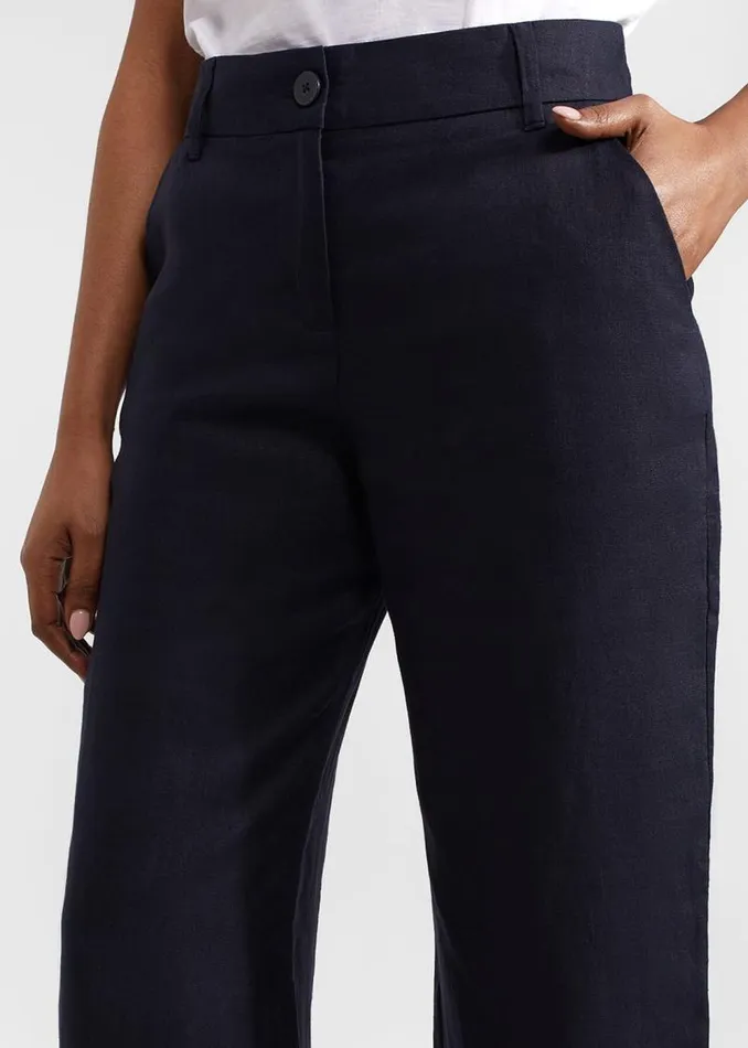 Women HOBBS Trousers Petite Lynn Linen Trousers Navy