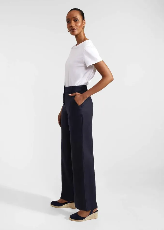 Women HOBBS Trousers Petite Lynn Linen Trousers Navy