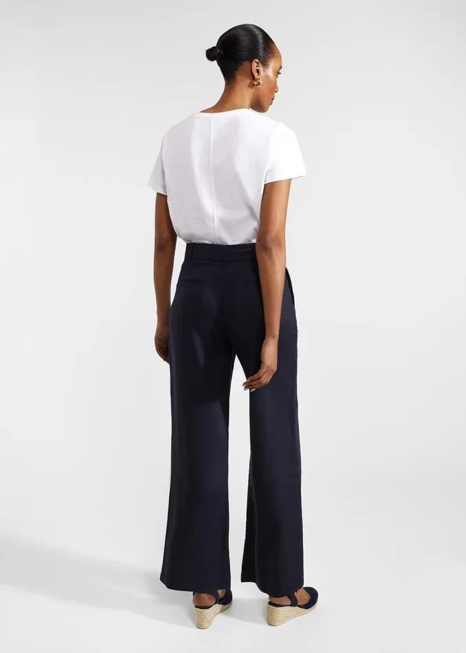 Women HOBBS Trousers Petite Lynn Linen Trousers Navy
