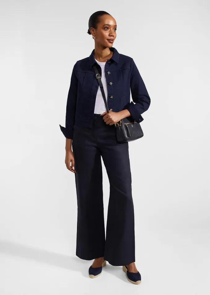 Women HOBBS Trousers Petite Lynn Linen Trousers Navy
