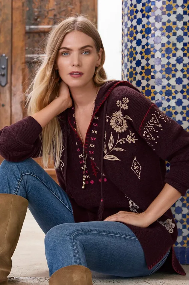 Women Ivey Baja Pullover Eggplant Johnny Was Tops Women Ivey Baja Pullover Eggplant Johnny Was Tops